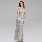 Summer Autumn Banquet Host Slim Mesh Sequ Evening Dress Fishtail Dress for Women