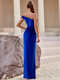 Elegant Blue Off Shoulder Split Evening Dress ¨C Sexy Tight Fit