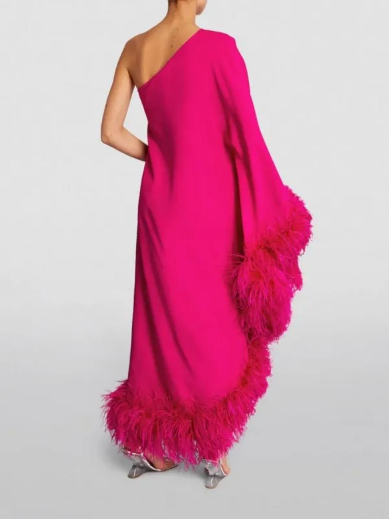 Spring Summer Women Clothing Feather One Shoulder Large Swing Evening Dress ¨C Elegant and Stylish Option for Special Occasions