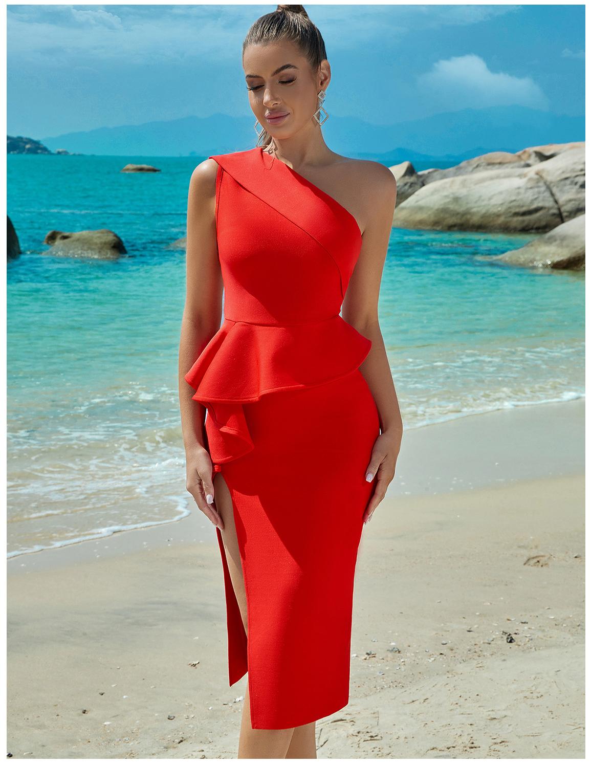 Bandage Dress Evening Dress ¨C One Shoulder Ruffled Slit Party Dress for Summer