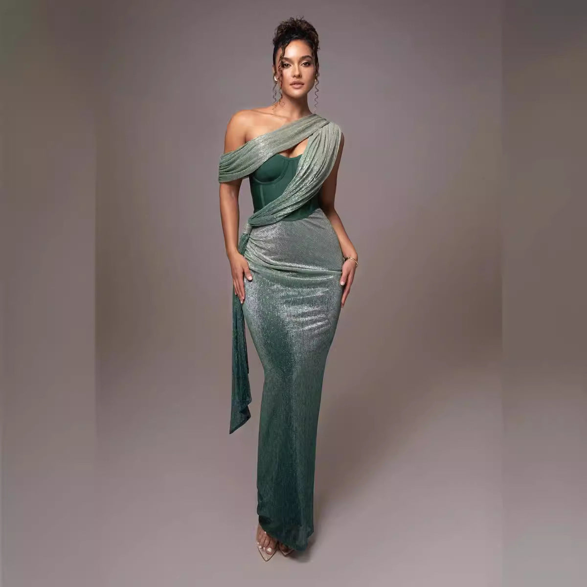 Solid Color Sleeveless Strapless Slit Prom Dress