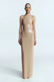 Long-Sleeve Sequin Slit Maxi Prom Dress