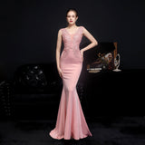 Full Lace European Diamond Toast Bride Fishtail Evening Dress
