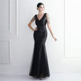 Sequin Mesh Craft Beaded Party Dress: Elegant Long Cocktail Slim Fit Evening Dress