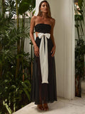 TARUXY Splice Mesh Maxi Dresses For Women Sexy Bow Bandage Bodycon Off Shoulder Dress Femme Elegant Backless Evening Dress Lady