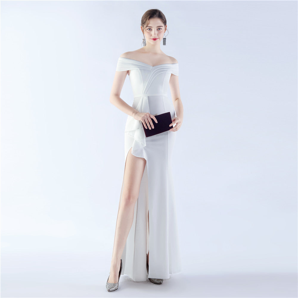 Classic Satin Off Shoulder Long Evening Dress ¨C Elegant & Timeless