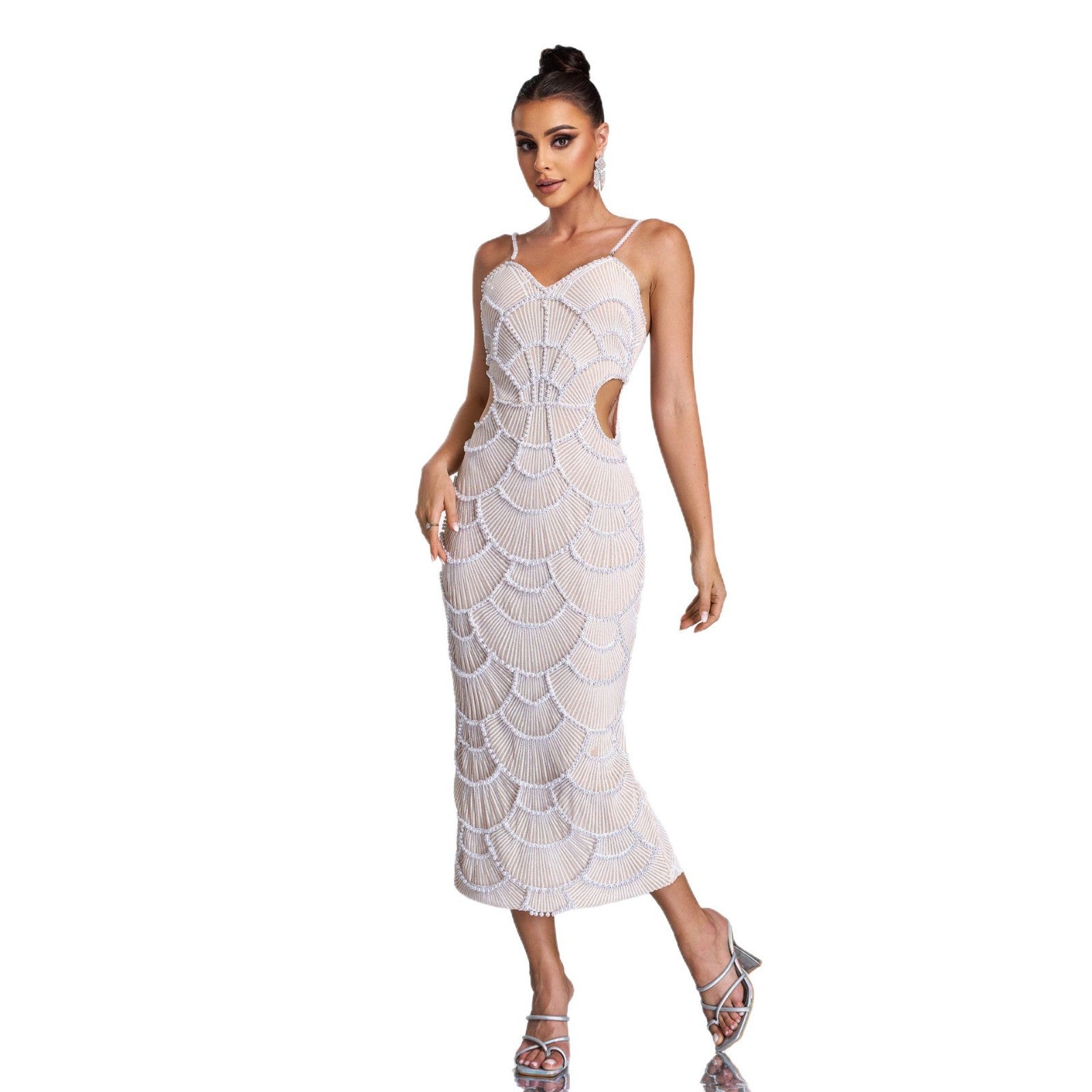 V-Neck Cutout Sequin Beaded Gown ¨C Glamorous Evening Dress