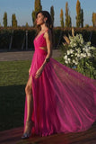 Long A-line V-neck Tulle Backless Prom Dress with Split