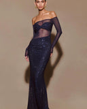 Chic One-Shoulder Rhinestone Fitted Prom Dress