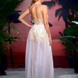 Fairy Girl Lace Halter Backless Waist Slit Evening Dress