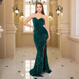 Deep V-Neck Sequin Evening Prom Dress
