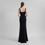 Diamond Strap Bow Slit Elegant Prom Dress