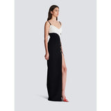 Monochrome Slit Satin Party Prom Dress