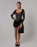 Sexy Lace Mesh Corset Mini Prom Dress