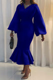 Elegant Solid Patchwork V Neck Evening Dress Dresses(4 Colors))