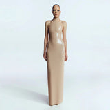 Long-Sleeve Sequin Slit Maxi Prom Dress