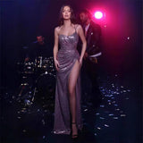 Sequin Off-Shoulder Slit Prom Dress