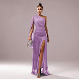 One-Shoulder Long Sleeve Slit Gown ¨C Elegant Evening Dress