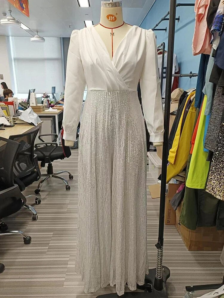 TARUXY Splice Sequins Maxi Dresses For Women Fashion Folds Loose V Neck Elegant Dress Femme Party Evening Dresses Luxury 2025