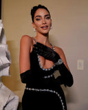 Elegant Long Sequin Mesh Halter Prom Dress