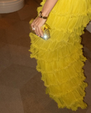 Elegant Ceremony Long Women Dress Off Shoulder Pleated Layered Women Evening Dress Custom Made Y5086