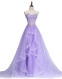 New Sweet Banquet Light Purple Lace Long Evening Dress The Bride Elegant Strapless A-line Prom Formal Party Gown Y1845