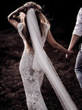 Cap Sleeve Sheath Boho Wedding Dresses Vintage Lace Rustic Wedding Dress,MW314