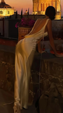 Sexy Backless Satin Sheath Prom Dress Long Evening Dress Y8280