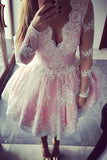 Cute Pink A-line Long Sleeves Short Prom Dress, Homecoming Dresses on Line