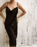 Black Crossback Organic Satin Silk Cowl Neck Slip Dress