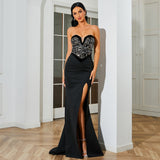 Sexy Sequined Sleeveless Wrapped Chest Backless Cocktail Evening Dress Bridesmaid Women