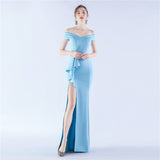 Classic Satin Off Shoulder Long Evening Dress ¨C Elegant & Timeless