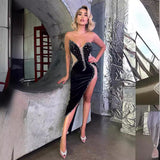 Sexy Strapless Beaded Bodycon Dress Party Prom Dress