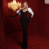 Floral Embellished Long Sleeve Bandage Prom Dress