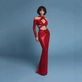 Floral Cutout Backless Sequin Prom Dress