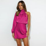 Autumn Winter Women Clothing Evening Dress: High Grade Satin One Shoulder Elegant Dress