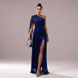 One-Shoulder Long Sleeve Slit Gown ¨C Elegant Evening Dress