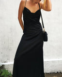 Black Cowl Neck Backless Mulberry Silk Slip Dress