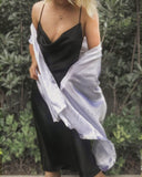 Black Crossback Organic Satin Silk Cowl Neck Slip Dress