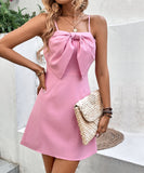 Summer Women Solid Color Barbie Strappy Bow Evening Dress ¨C Elegant and Stylish Option for Special Occasions