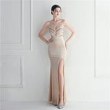 Korean Velvet Sequined Annual Party Long Evening Dress ¨C Social Glamour