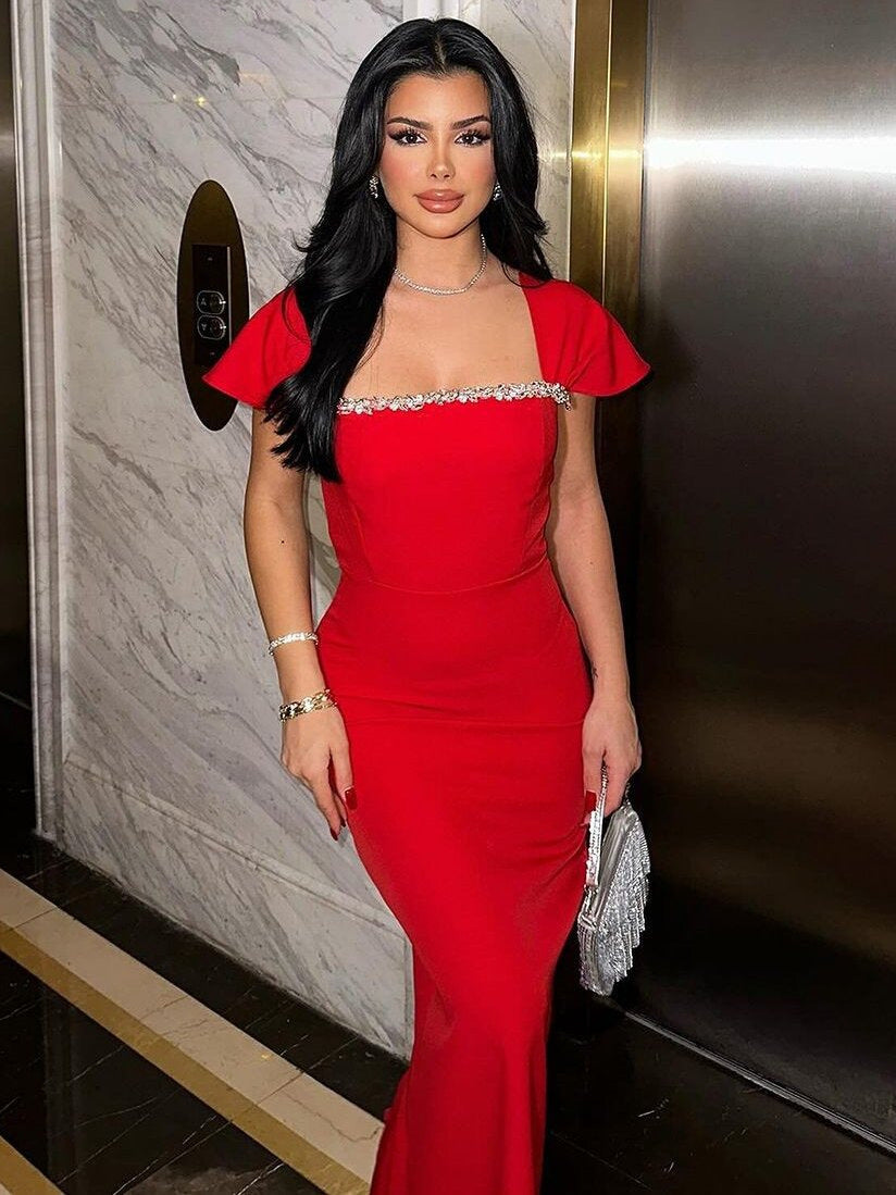 Sexy Waterfall Rhinestone Bandage Dress Prom Dress