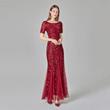 Summer Autumn Banquet Host Slim Mesh Sequ Evening Dress Fishtail Dress for Women