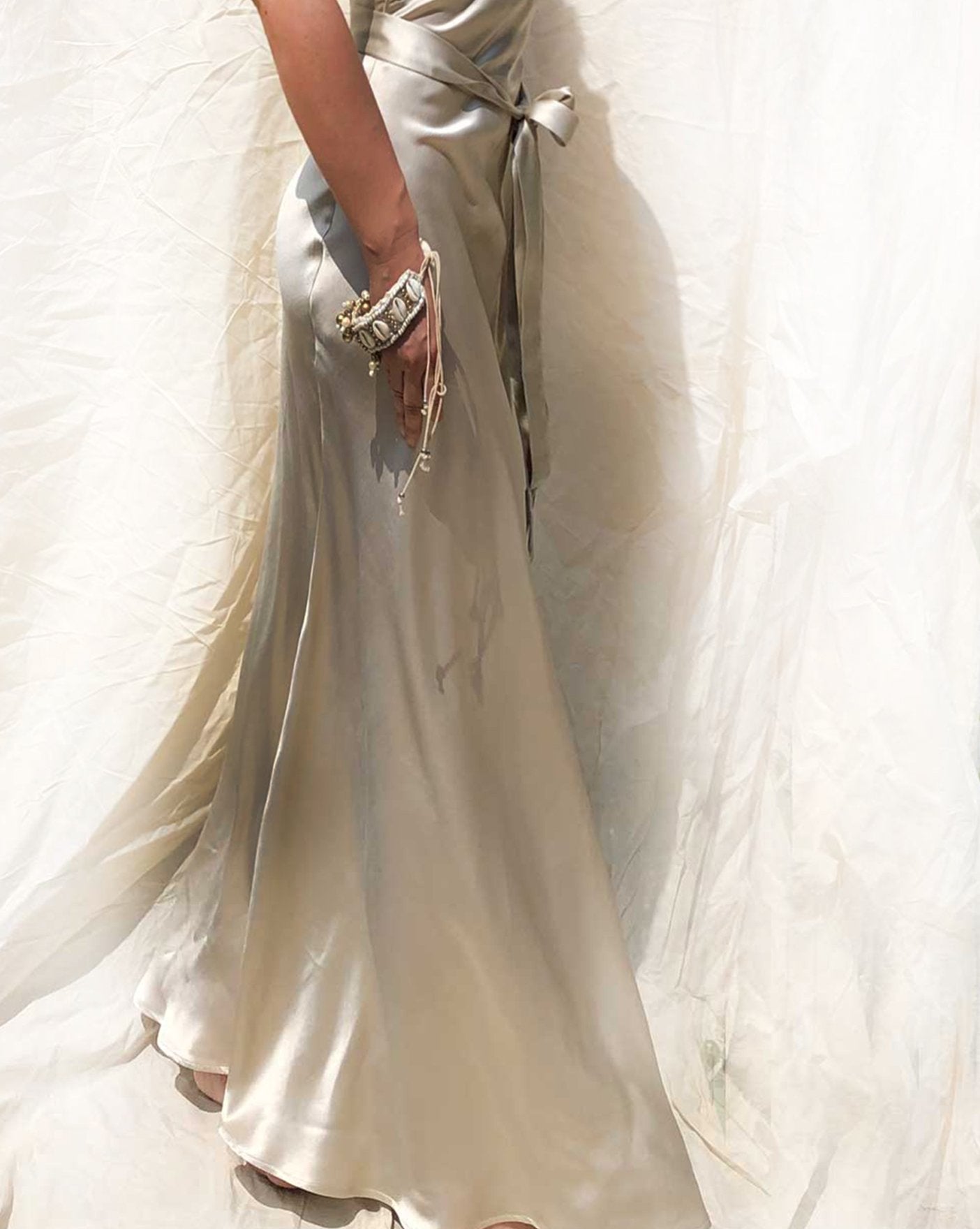 Daisy Khaki Silver Draped Dress Gown