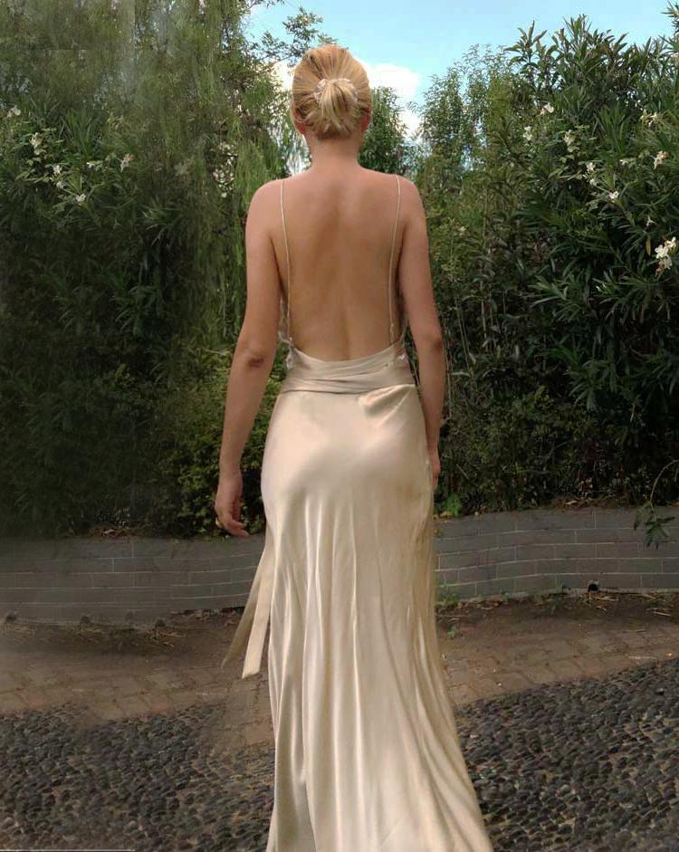 Daisy Khaki Silver Draped Dress Gown