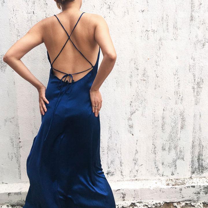 Dark Blue Crystal Slip Dress