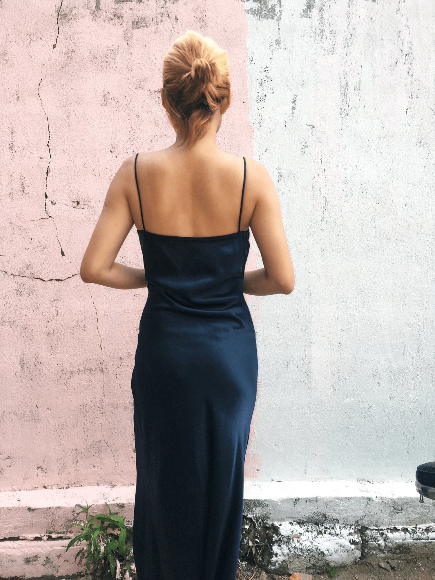 Dark Blue Organic Silk Cowl Neck Slip Dress