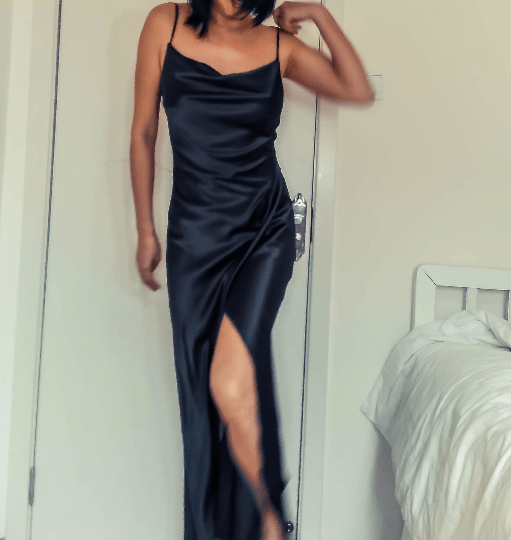 Dark Blue Organic Silk Cowl Neck Slip Dress