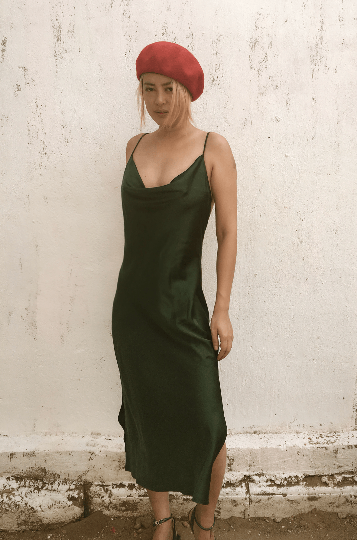 Dark Green  Mulberry Silk Chemise Slip Dress