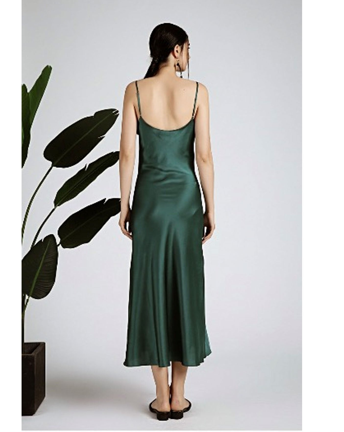 Deep Green V Neck Slip Dress